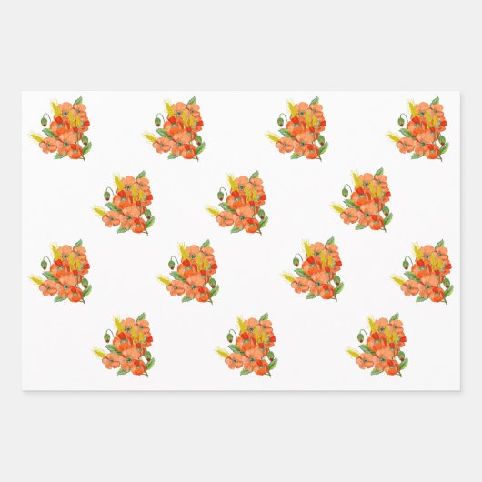 Waterverf papaverbloemen inpakpapier vel (Voorkant 3)