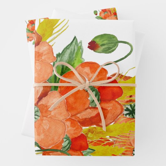 Waterverf papaverbloemen inpakpapier vel (In situ)