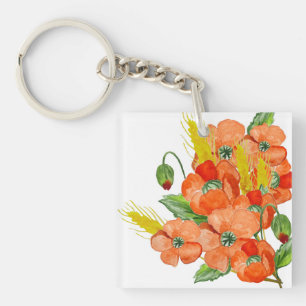 Waterverf papaverbloemen sleutelhanger