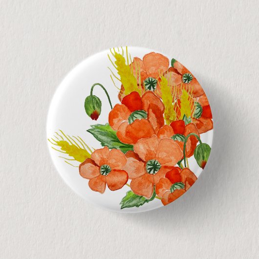 Waterverf papaverbloemen sleutelhanger ronde button 3,2 cm (Voorkant)