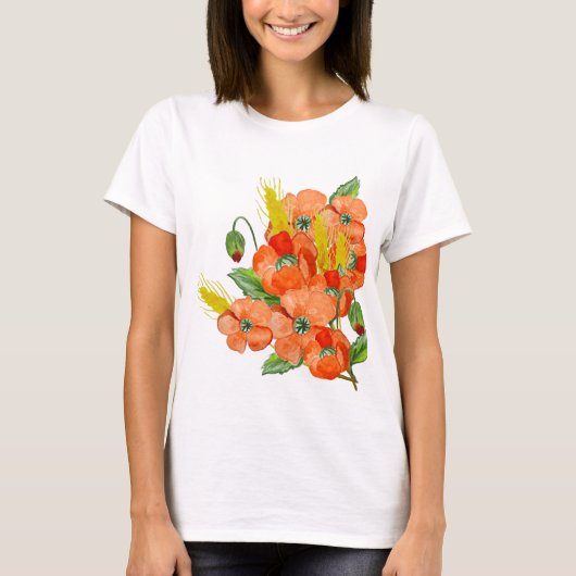Waterverf papaverbloemen t-shirt (Voorkant)