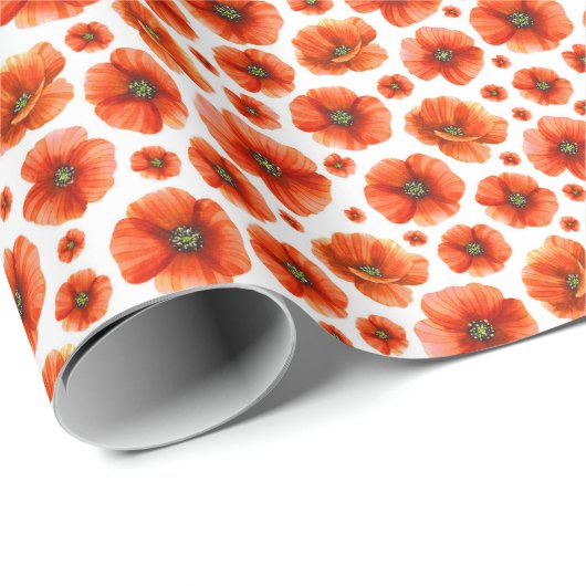 Waterverf papaverpatroon cadeaupapier (Rol Hoek)