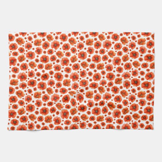 Waterverf papaverpatroon theedoek (Horizontaal)