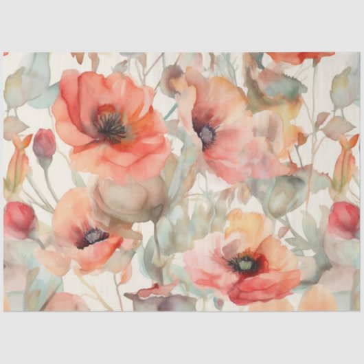 WATERVERF PAPAVERS BLOEMEN DECOUPAGE TISSUEPAPIER (Voorkant)