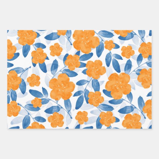 Waterverf papavers en bladeren Patroon Inpakpapier Vel (Voorkant 2)