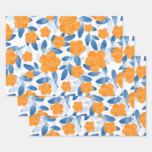 Waterverf papavers en bladeren Patroon Inpakpapier Vel (Set)