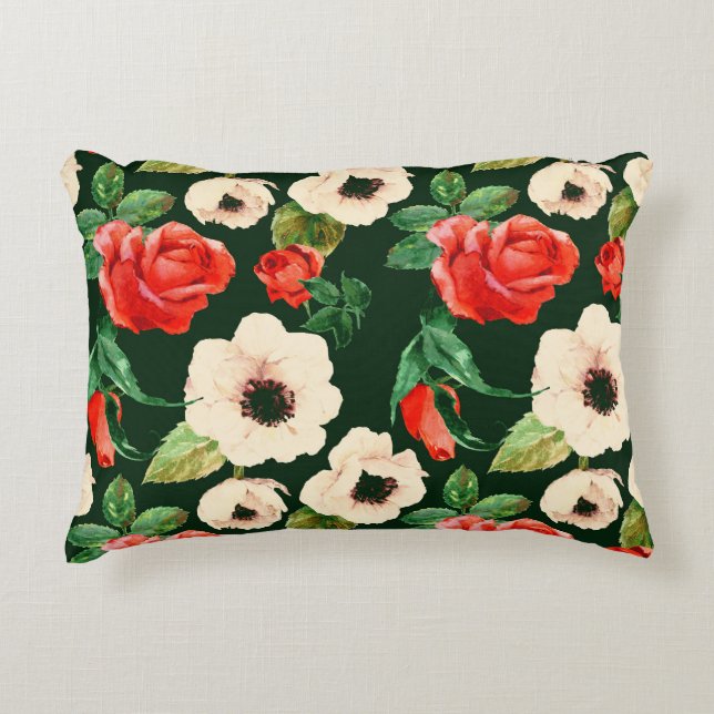 Waterverf Papavers en Rozen: Bloemenmotief. Accent Kussen (Voorkant)