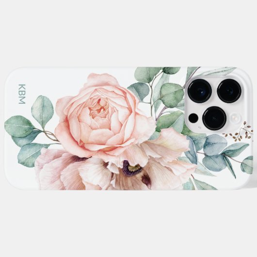 Waterverf papavers en Rozen met uw monogram Case-Mate iPhone Case (Achterkant (horizontaal))