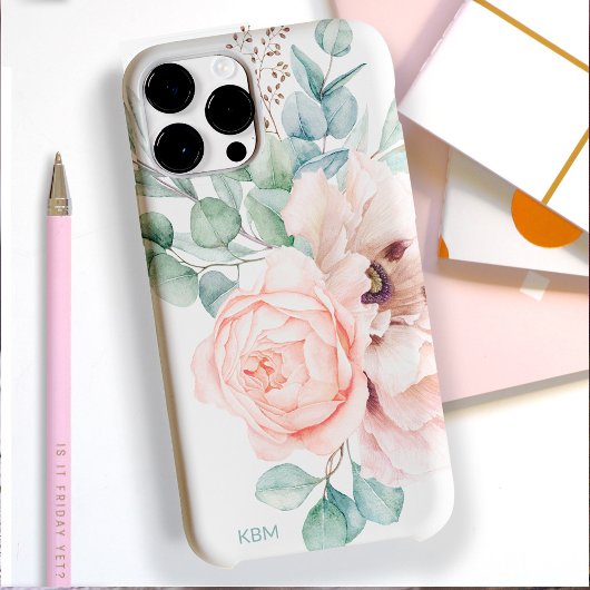 Waterverf papavers en Rozen met uw monogram Case-Mate iPhone Case