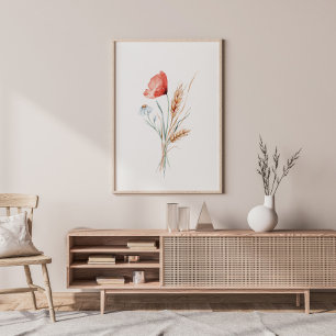 Waterverf papavers en wilde bloemen poster