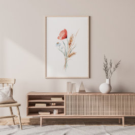 Waterverf papavers en wilde bloemen poster