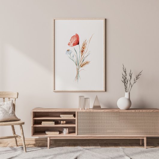 Waterverf papavers en wilde bloemen poster