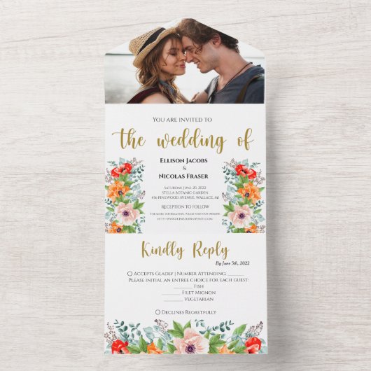 Waterverf papavers in één bruiloft all in one uitnodiging (Binnen)