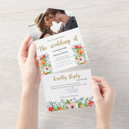 Waterverf papavers in één bruiloft all in one uitnodiging