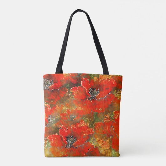 Waterverf papavers levendige roodachtige kleur, tote bag (Achterkant)