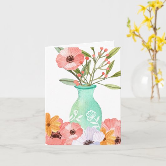 Waterverf papavers, vaas, kleine Moederdag Kaart (Gele Bloem)