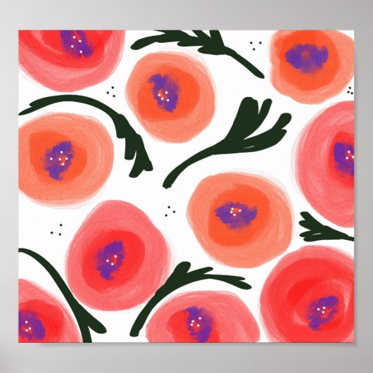 Waterverf Papavers Warm Krachtig Doodle Kunst Poster (Voorkant)