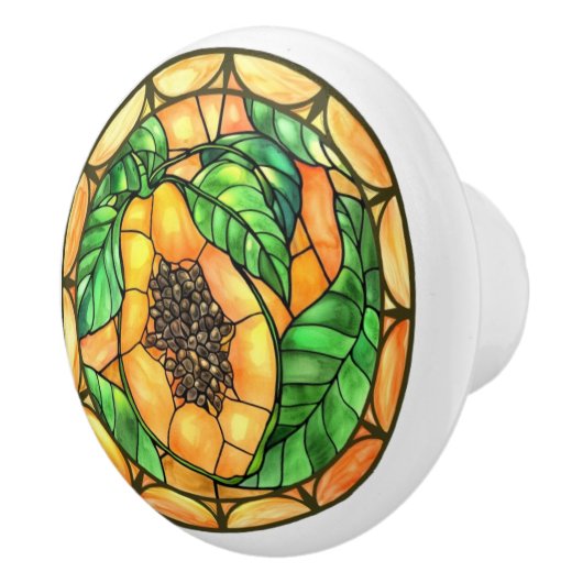 Waterverf Papaya Glas in lood Sinaasappel Groen Keramische Knop (Rechts)