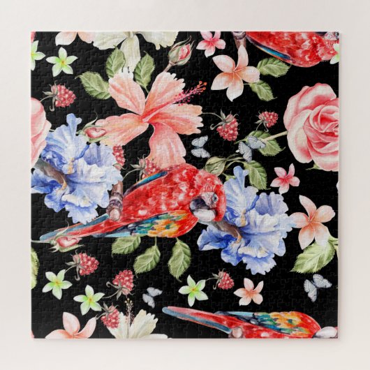 Waterverf papegaai: bloemmotief Romance. Legpuzzel (Horizontaal)