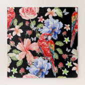 Waterverf papegaai: bloemmotief Romance. Legpuzzel (Verticaal)