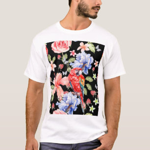Waterverf papegaai: bloemmotief Romance. T-shirt