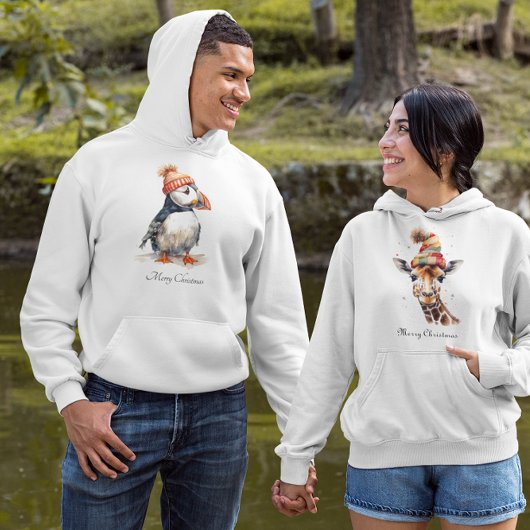 Waterverf Papegaaiduiker Kerstmis Kust Streetwear Hoodie