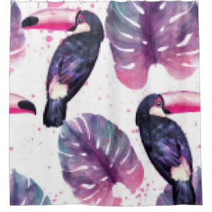 Waterverf papegaaien: tropisch ultra-violette chic douchegordijn