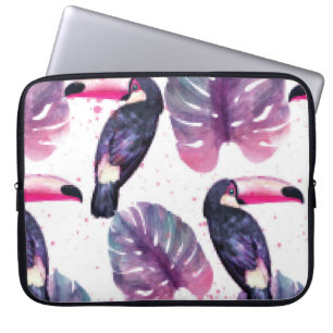 Waterverf papegaaien: tropisch ultra-violette chic laptop sleeve