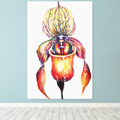 Waterverf Paphiopedilum Orchid in levendige kleure Canvas Afdruk (Insitu (Houten vloer))