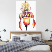 Waterverf Paphiopedilum Orchid in levendige kleure Canvas Afdruk (Insitu (Slaapkamer))