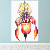 Waterverf Paphiopedilum Orchid in levendige kleure Canvas Afdruk (Insitu (Houten vloer))