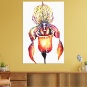 Waterverf Paphiopedilum Orchid in levendige kleure Canvas Afdruk (Insitu (Woonkamer))