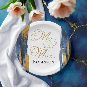 Waterverf Papier Borden   Blauwe bruiloft Abstract Papieren Bordje