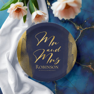 Waterverf Papier Borden Blauwe bruiloft Abstract Papieren Bordje