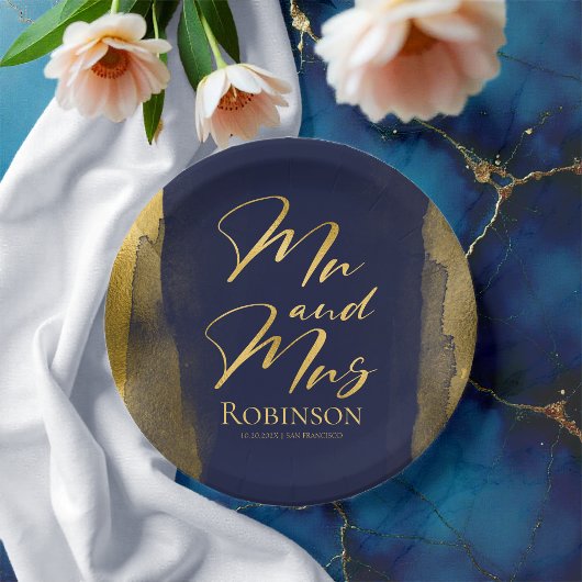 Waterverf Papier Borden | Blauwe bruiloft Abstract Papieren Bordje