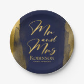 Waterverf Papier Borden | Blauwe bruiloft Abstract Papieren Bordje (Voorkant)