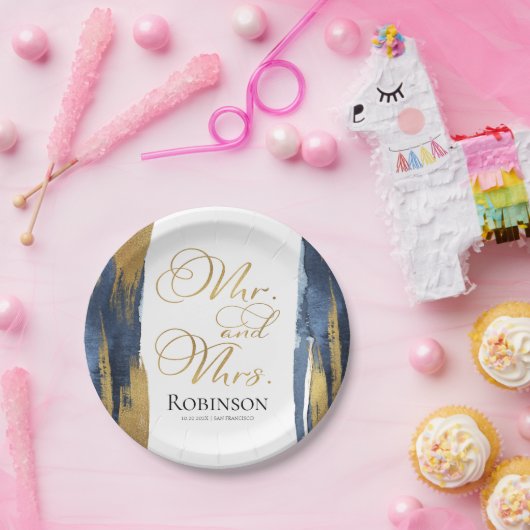 Waterverf Papier Borden | Blauwe bruiloft Abstract Papieren Bordje (Feest)