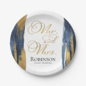 Waterverf Papier Borden | Blauwe bruiloft Abstract Papieren Bordje (Voorkant)