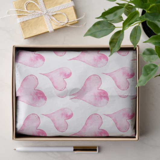 Waterverf papier met roze en witte harten (Geschenk)