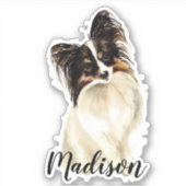 Waterverf Papillon Dog Animal Custom Name Sticker (Voorkant)