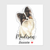Waterverf Papillon Dog Animal Custom Name Sticker (Vel)