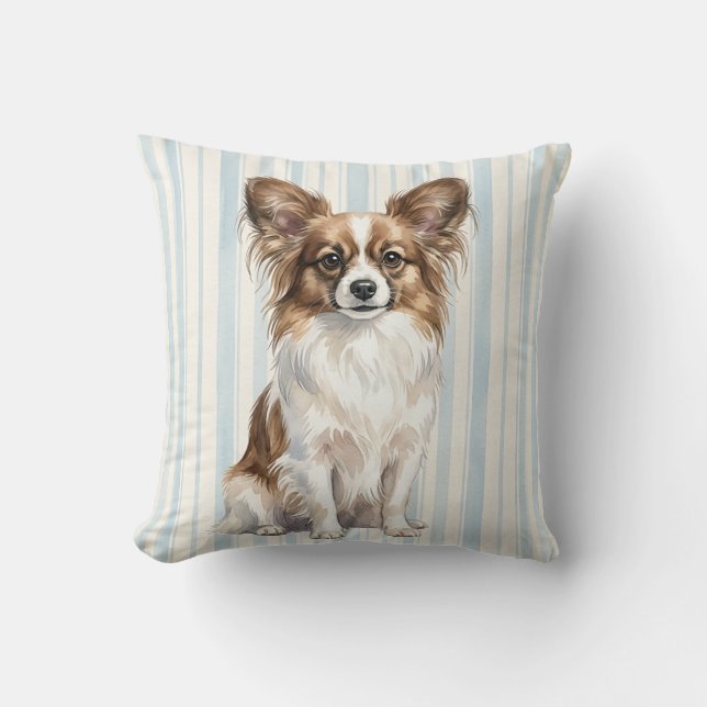 Waterverf Papillon Hond Kussen (Voorkant)