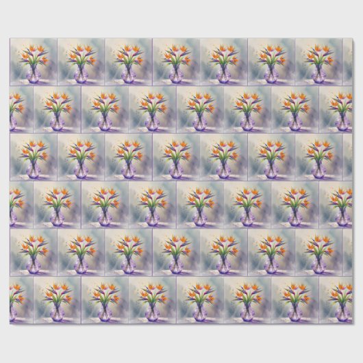 Waterverf Paradijsvogel Bloemenboeket Cadeaupapier (Vlak)