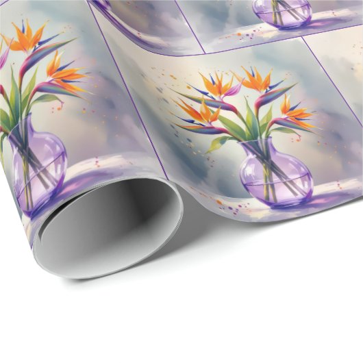 Waterverf Paradijsvogel Bloemenboeket Cadeaupapier (Rol Hoek)