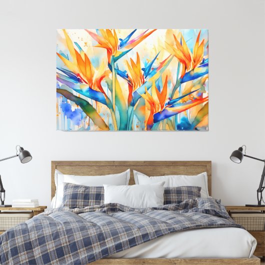 Waterverf paradijsvogel Tropical XL art Canvas Afdruk (Insitu (Slaapkamer))