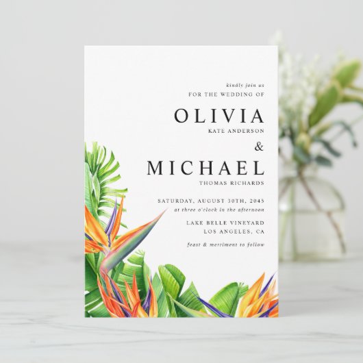 Waterverf Paradijsvogels QR Code Trouwen Kaart (Staand voorkant)