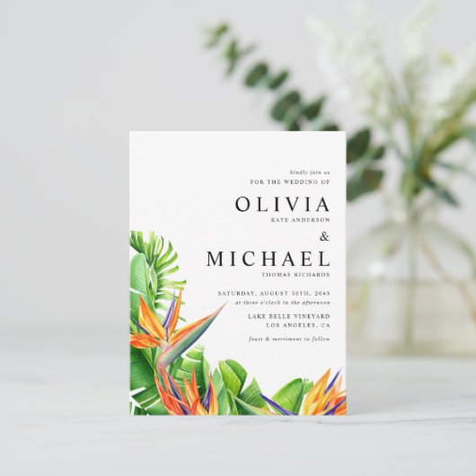 Waterverf Paradijsvogels QR Code Trouwen Uitnodiging Briefkaart (Staand voorkant)