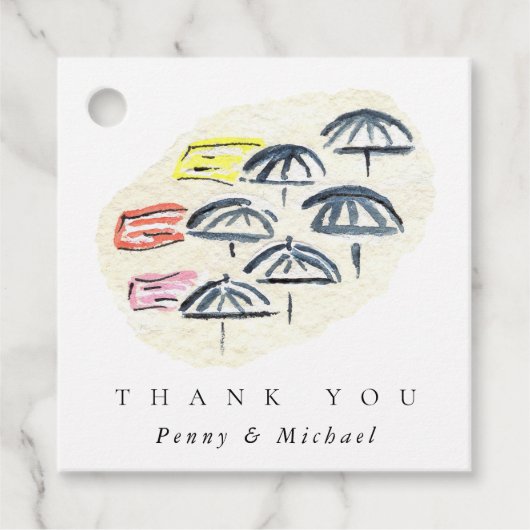 Waterverf Paraplu Beach Hartelijk dank Bedankjes Labels (Voorkant)