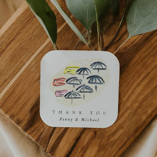 Waterverf Paraplu Beach Hartelijk dank Vierkante Sticker