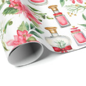 Waterverf parfumflessen Kerstbloemen Cadeaupapier (Rol Hoek)